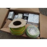 BOX OF ELECTRIC 240v FITTINGS AND 2 EARTH CABLES 10mm NO VAT