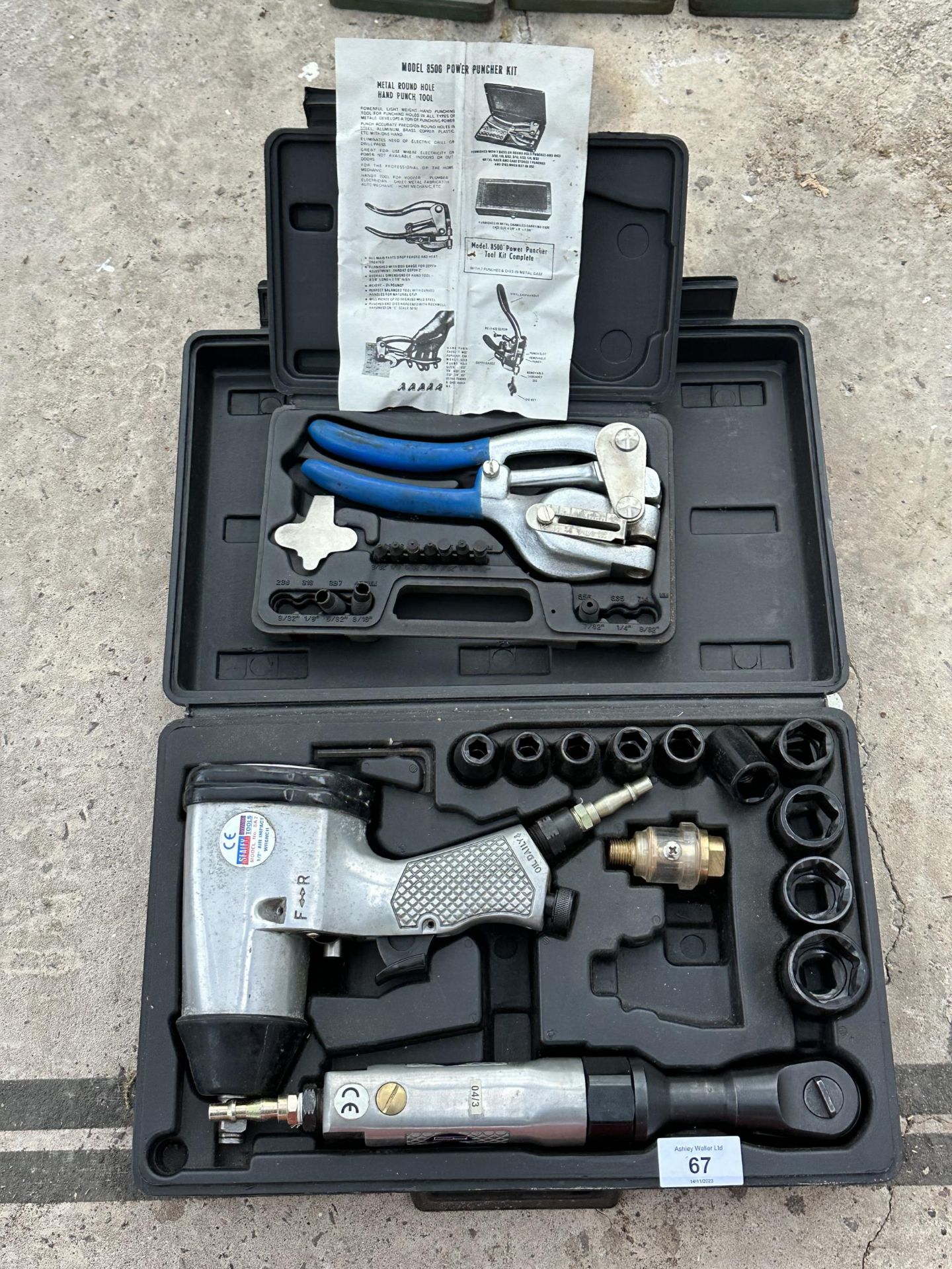 A COMPRESSOR WRENCH SET AND A POWER PUNCHER KIT NO VAT