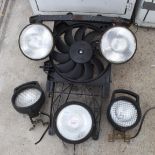 COLLECTION OF CAR SPORT LAMPS AND ELECTRIC RADIATOR FAN (UNUSED) NO VAT
