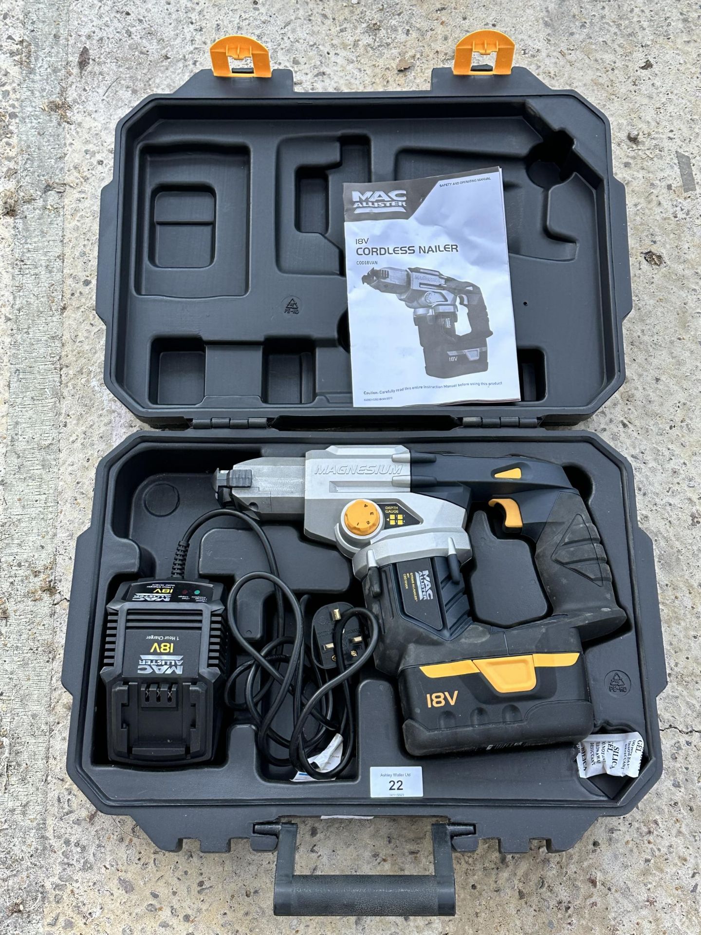 A BOXED MACALLISTER CORDLESS NAIL GUN NO VAT