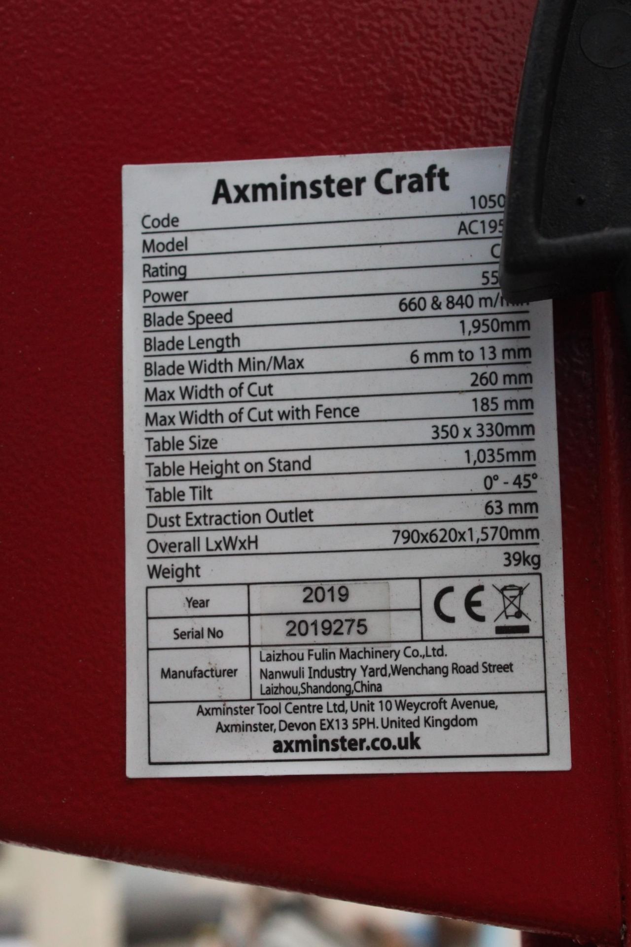 AXMINSTER CRAFT BAND SAW NO VAT - Image 3 of 4