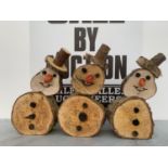 THREE LOG SNOWMAN DECORATIONS + VAT TO BE SOLD FOR THE THREE