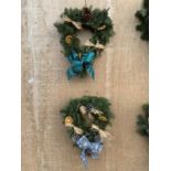 TWO HEART SHAPED WREATHS WITH ORANGE, RAFIA, CONE AND RIBBON + VAT TO BE SOLD FOR TWO