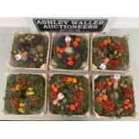 SIX WINTER WREATHS WITH VARIOUS FRUITS AND BERRIES IN A PRESENTATION CRATE + VAT TO BE SOLD FOR