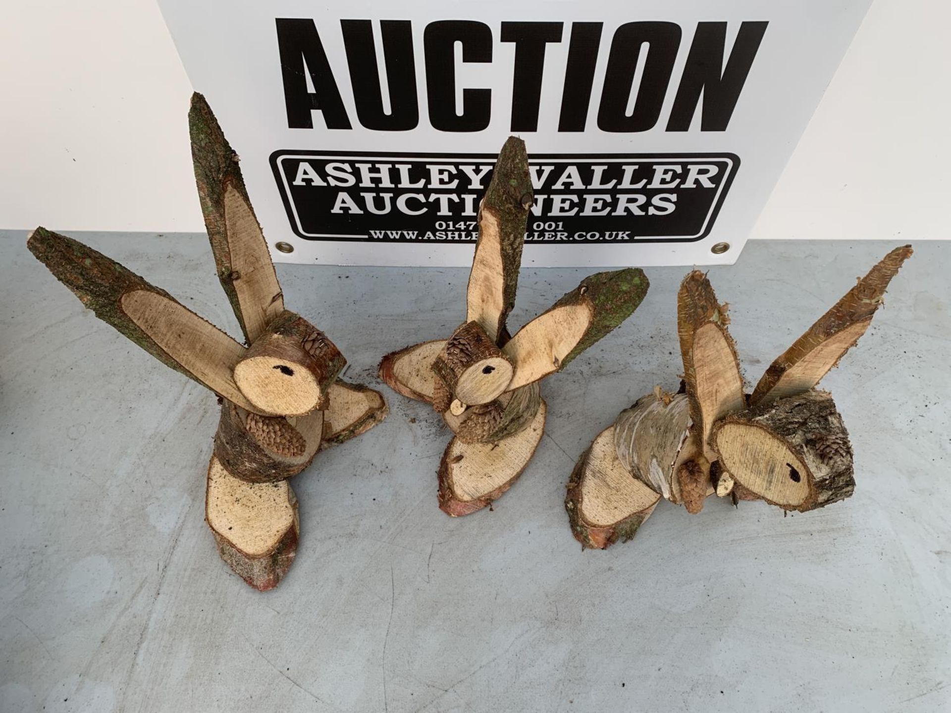 THREE RABBIT FIGURES MADE FROM LOGS + VAT TO BE SOLD FOR THE THREE - Image 5 of 5