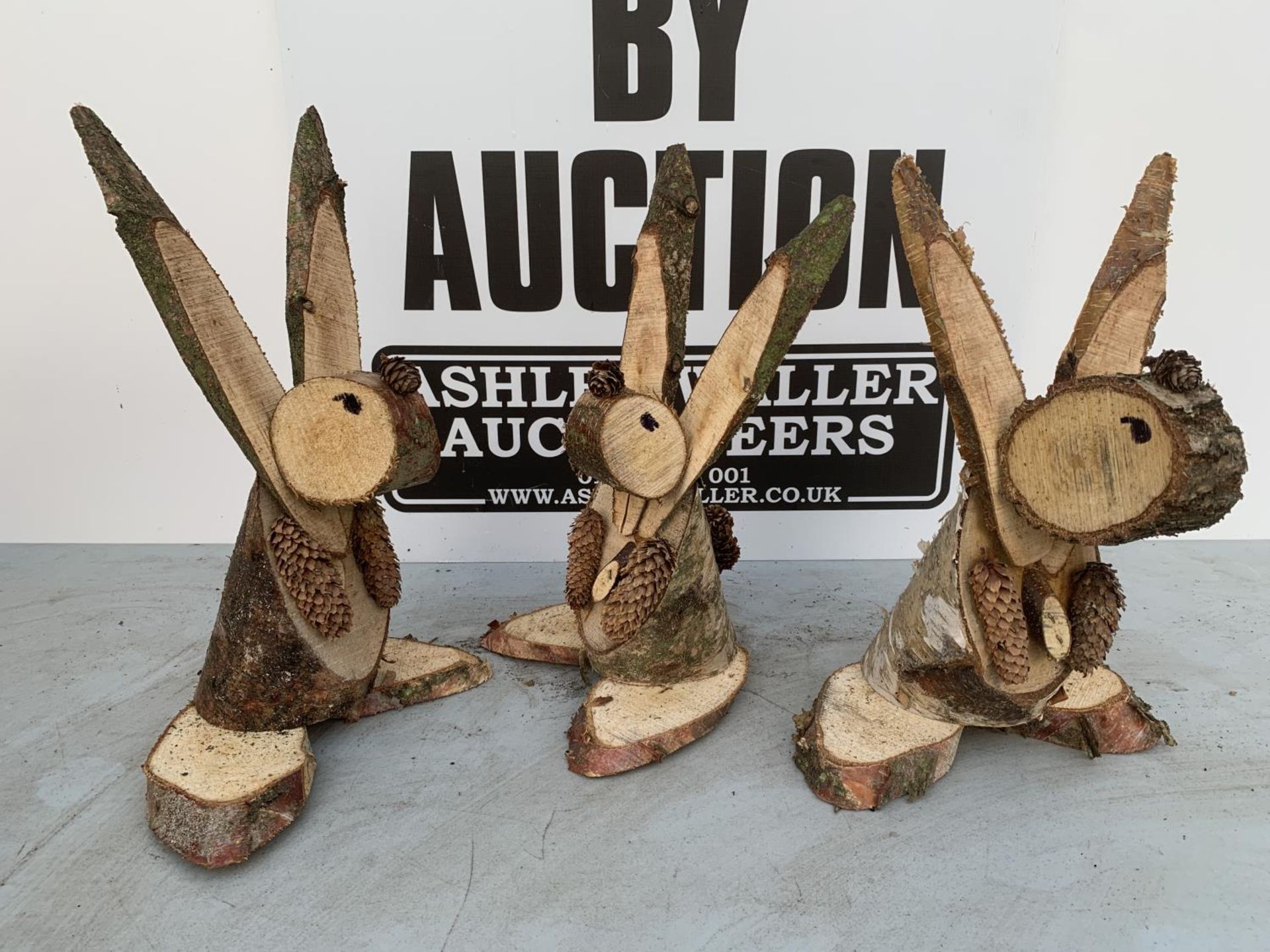 THREE RABBIT FIGURES MADE FROM LOGS + VAT TO BE SOLD FOR THE THREE - Image 2 of 5