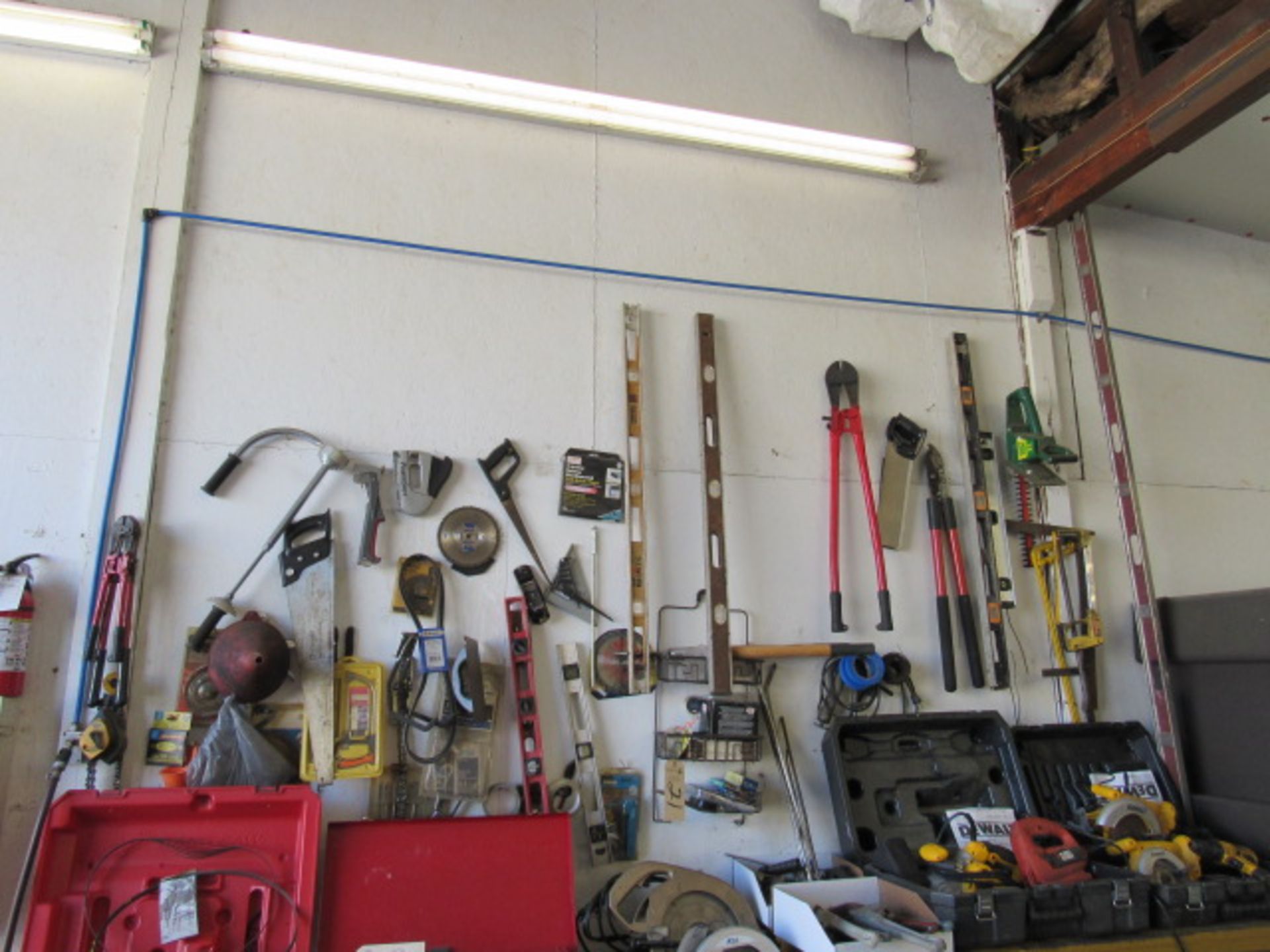Shop Tools on Wall: Including Saws, Crimpers, Levels