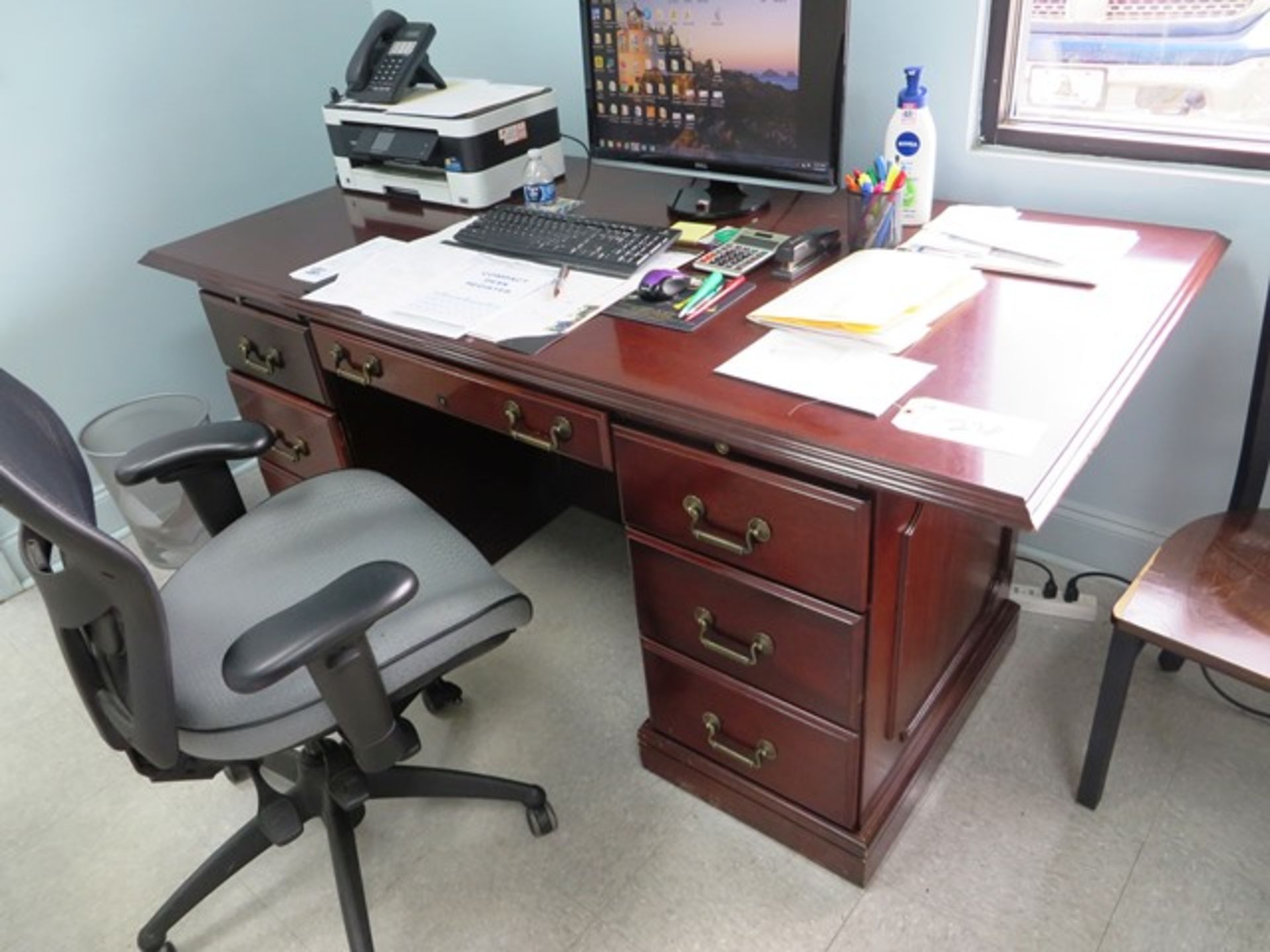 7 Drawer Wood Desk with Chair (no contents)