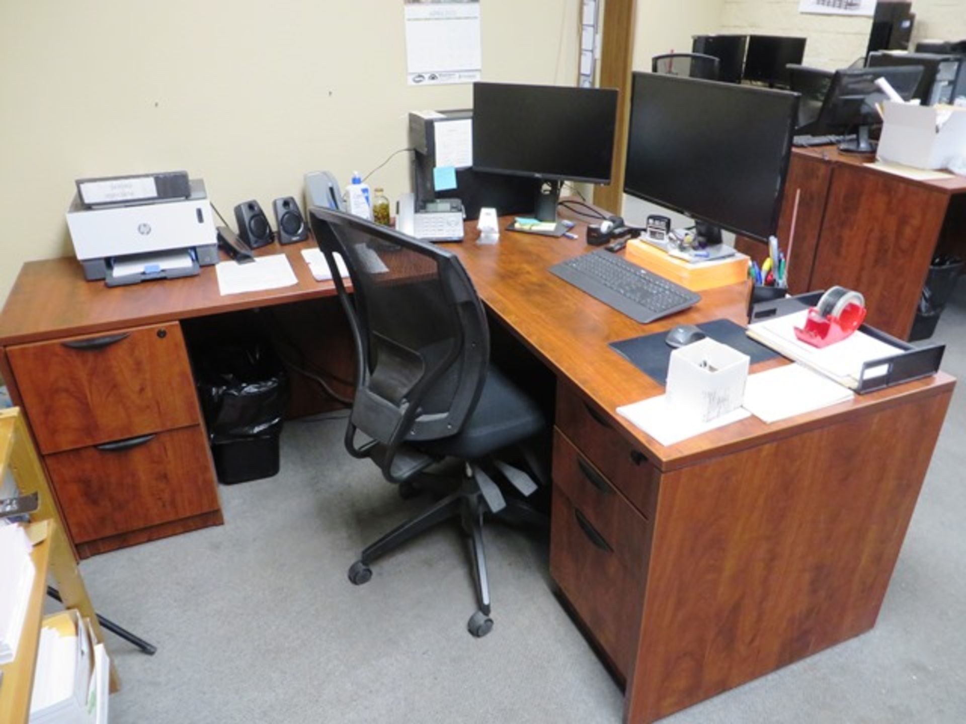 5 Drawer Left Handed Wood Desk with Chair (no contents)