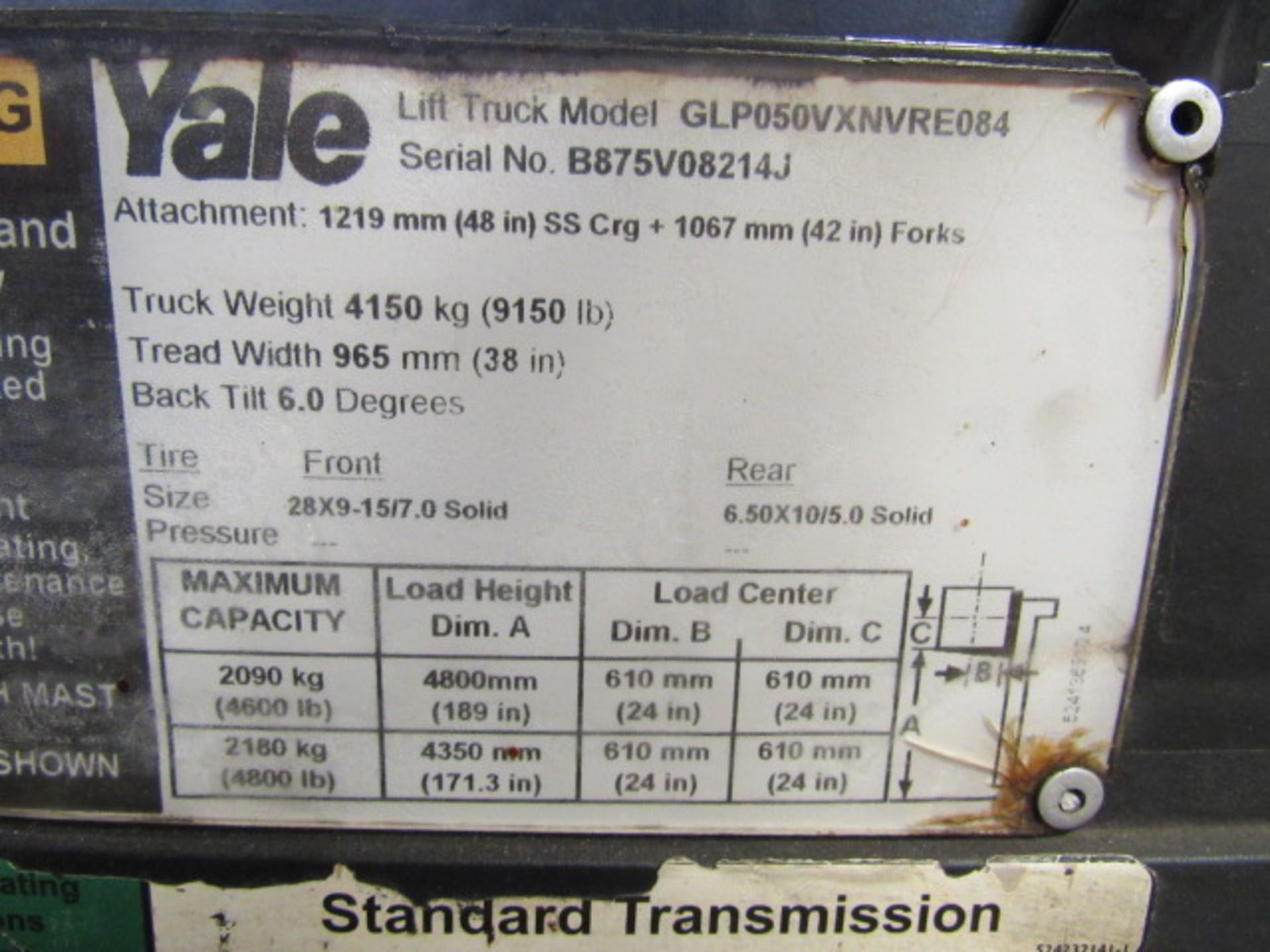 Yale GLP050VXNVRE084 5,000lb. Capacity LP Forklift - Image 8 of 8
