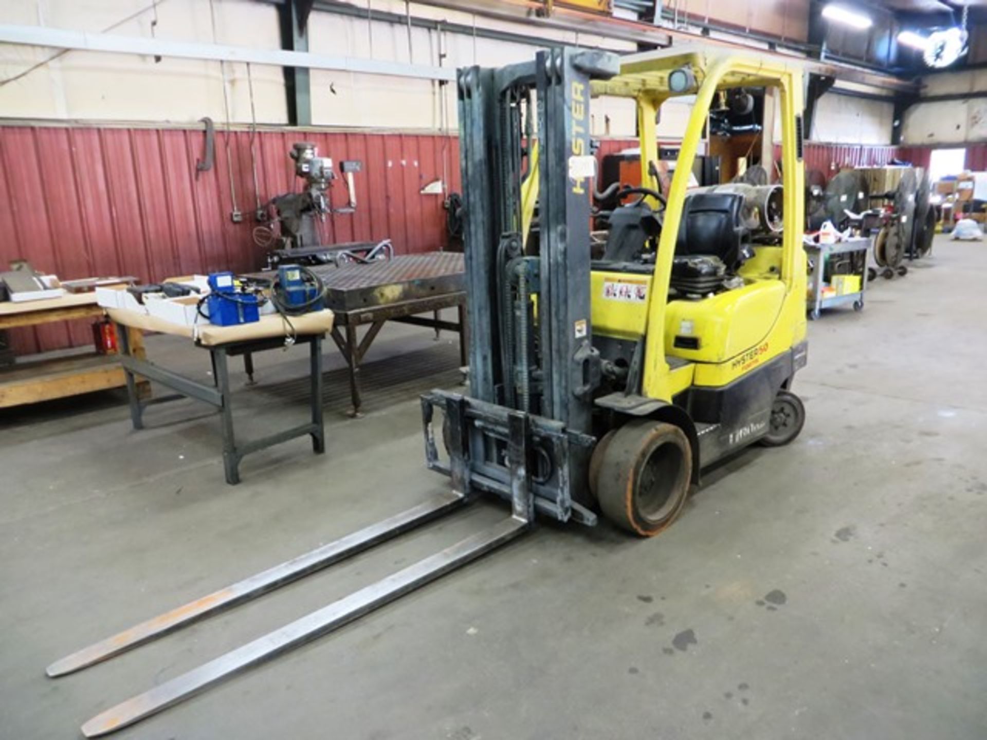 Hyster S50FT 4,400 Capacity Propane Forklift with Side Shift, 3 Stage Mast, Solid Tires, 6' Forks,