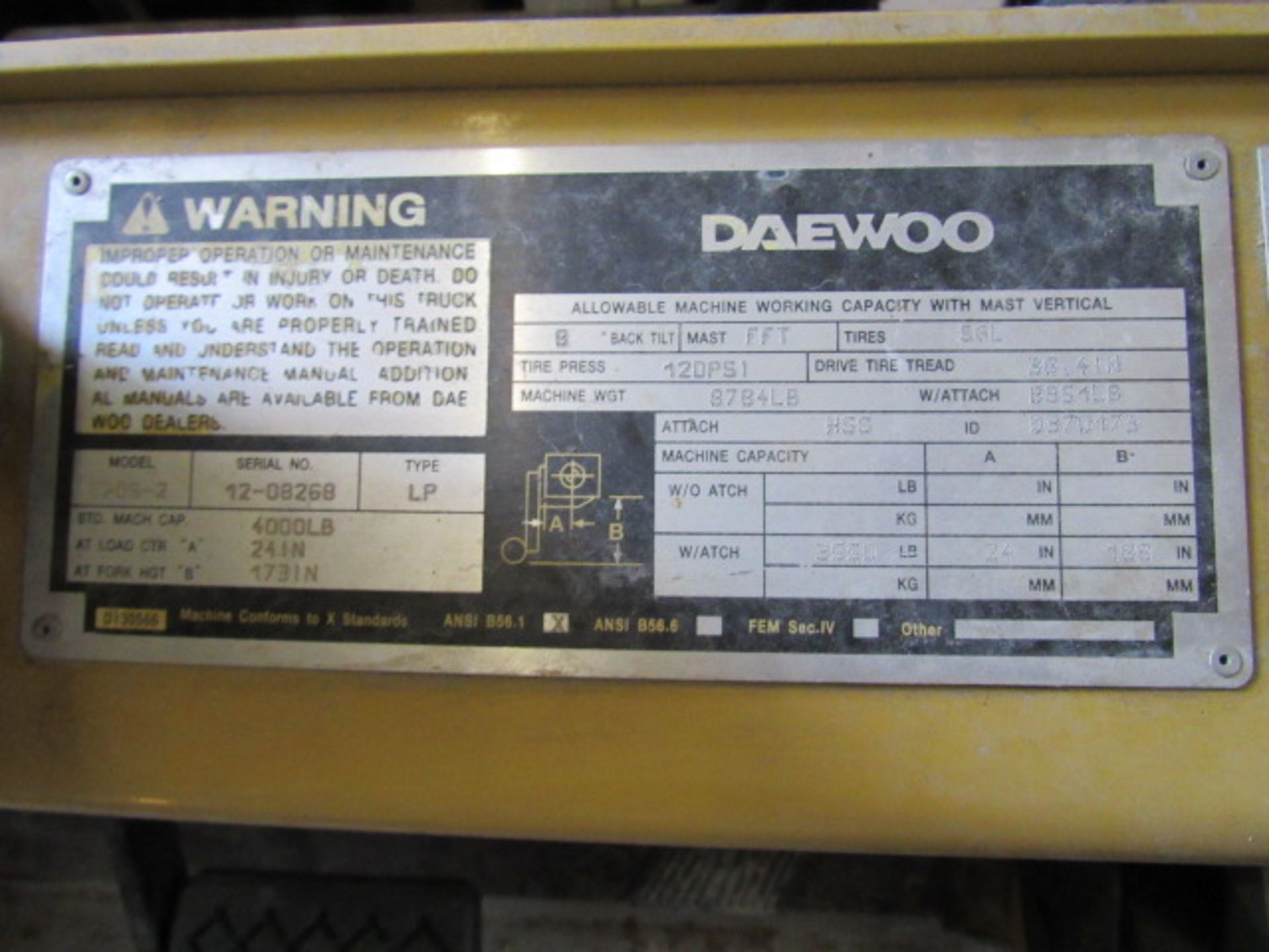 Daewoo 5500lb Capacity Propane Forklift - Image 9 of 9