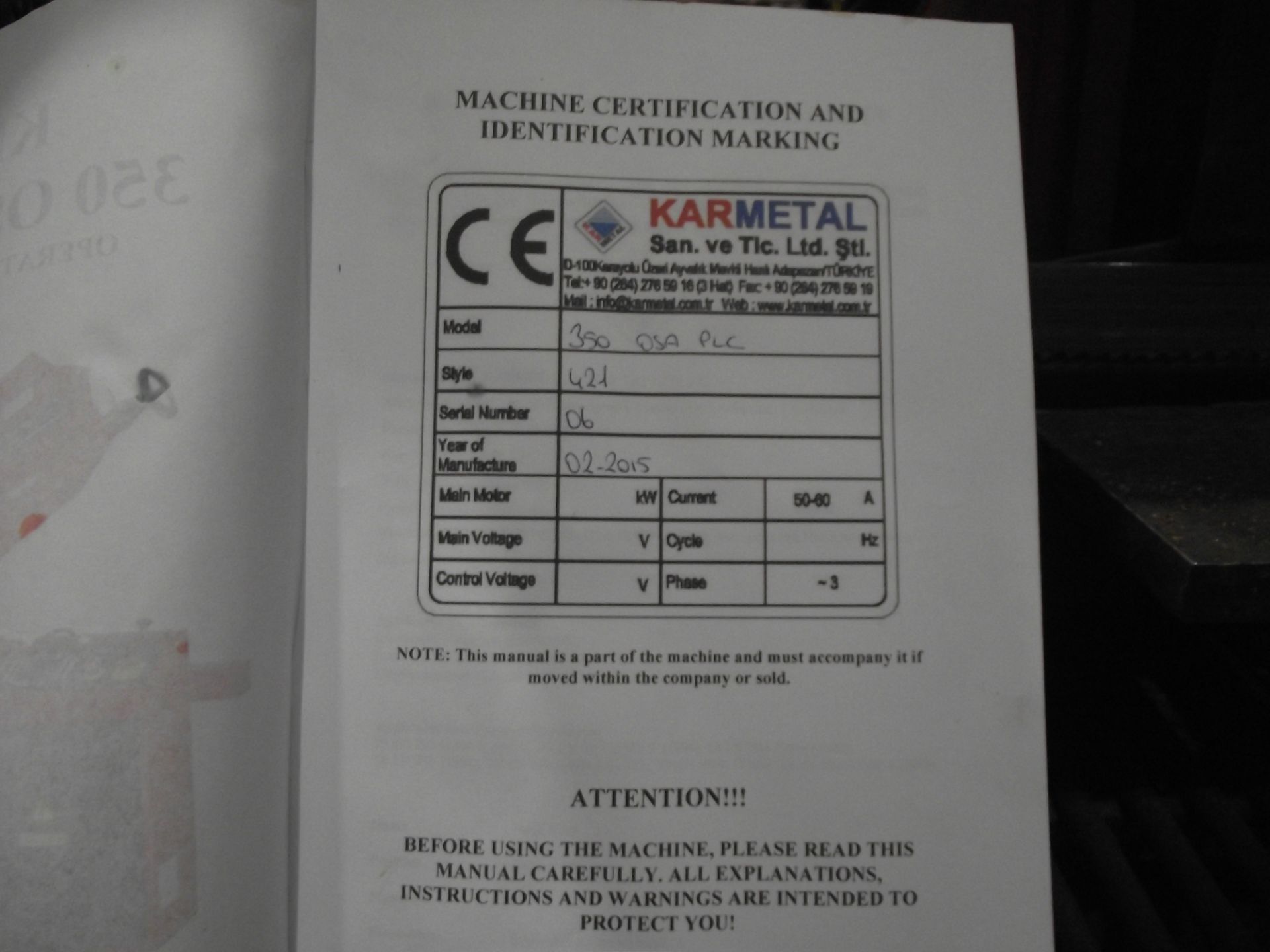 Karmetal KMT 350 OSA 350 Hydraulic Bandsaw - Image 8 of 20