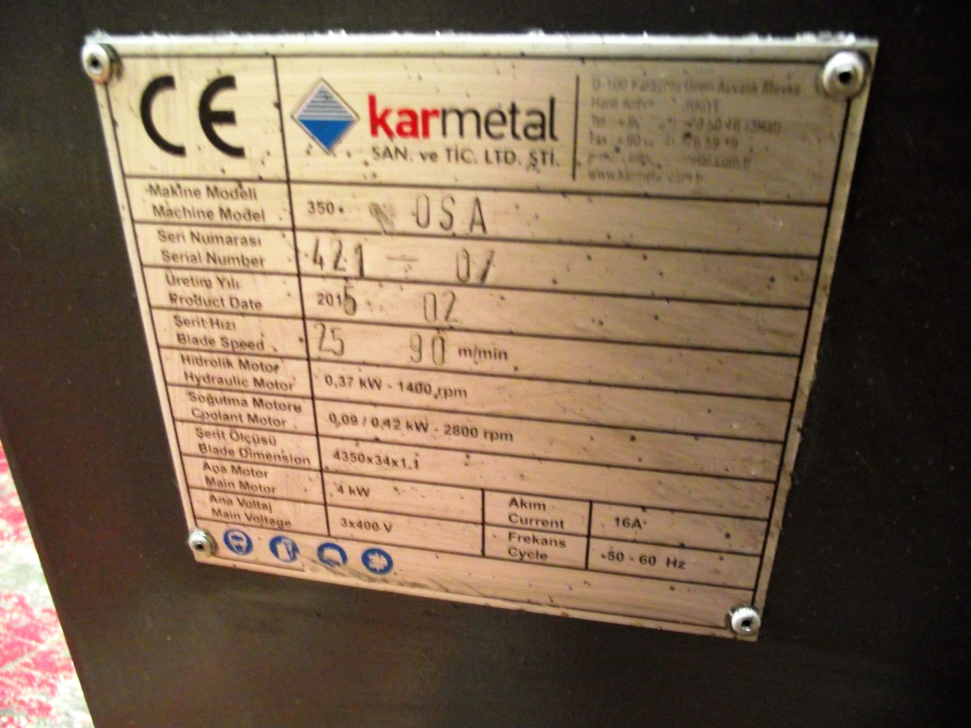 Karmetal KMT 350 OSA 350 Hydraulic Bandsaw - Image 4 of 20