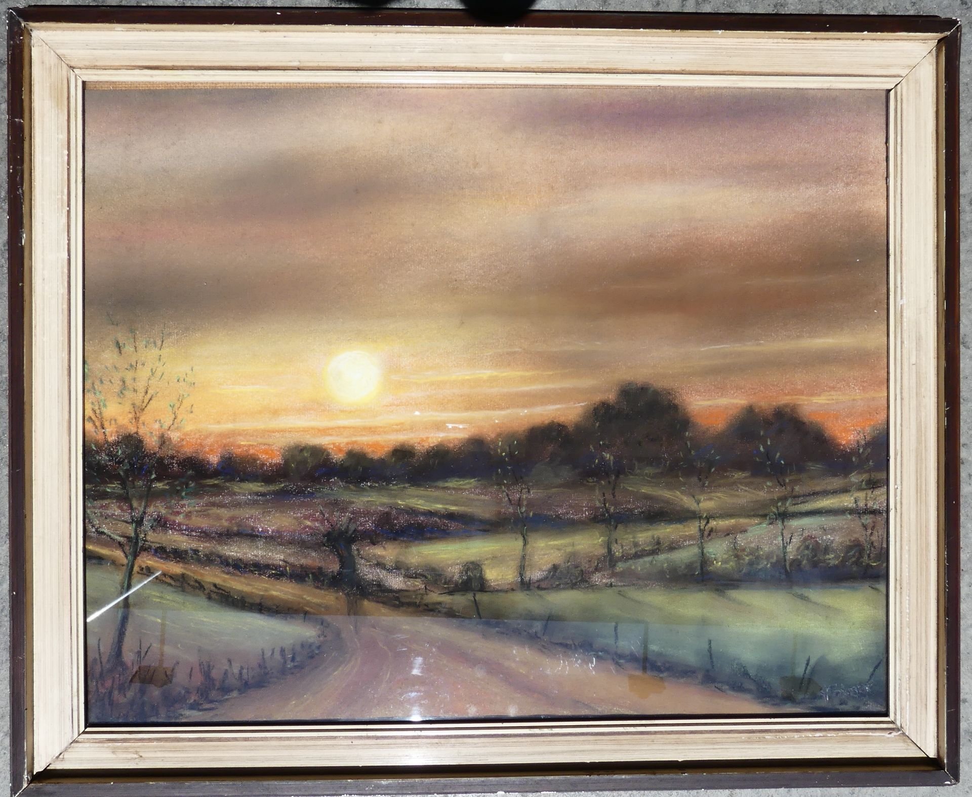 Paysage soleil couchant, pastel (40x50cm)