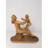 Robert LALLEMANT (1902-1954) Mère à l'enfant, sculpture en terre cuite, signée et datée 1949 (30x35c