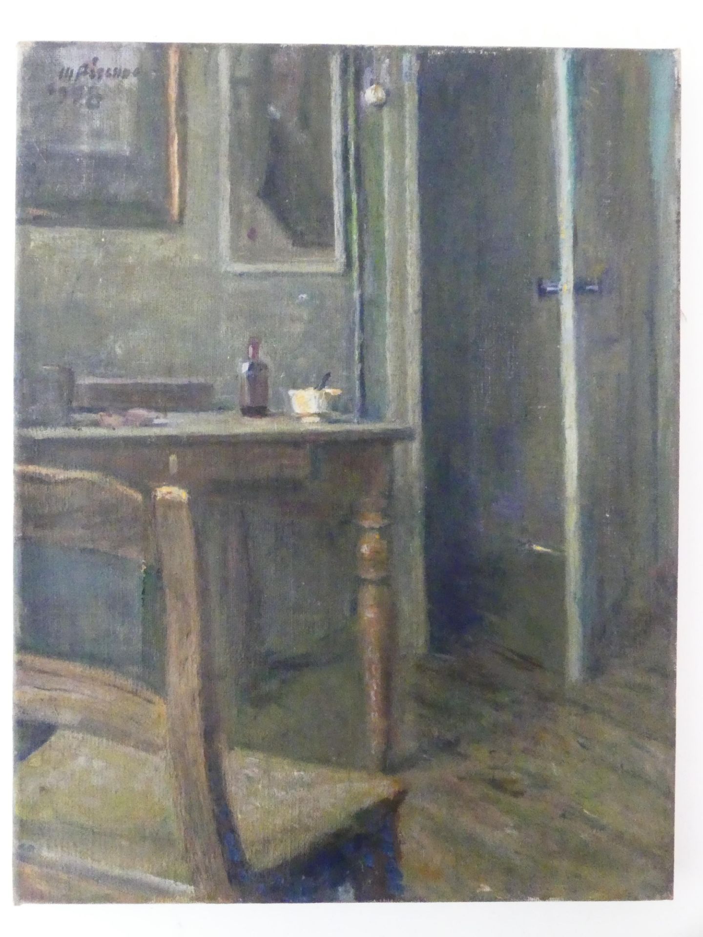 Maurice PIRENNE (1872-1968) Intérieur verviétois, huile sur toile (35x27cm) un petit accroc au nivea