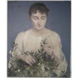 Alix D'ANETHAN (1848-1921) Jeune femme au jasmin, huile sur toile (54x66cm) grande délicatesse