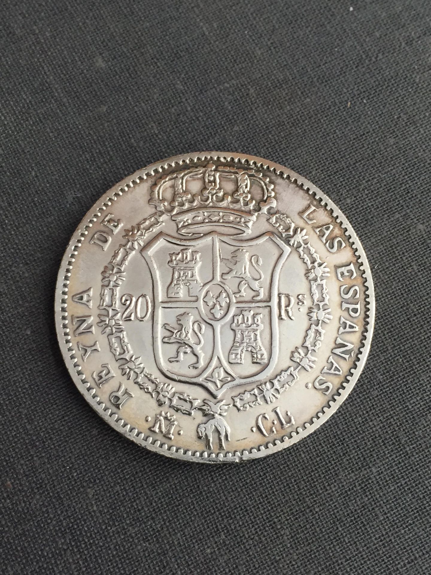 20 Réales 1837, Isabelle II d'Espagne, en argent, bel état 