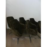 Suite de 6 fauteuils à coque en velours brun, vintage