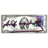 Andy Warhol, billet 2 Dollars signé au feutre, 1976, tampon de la Factory au revers