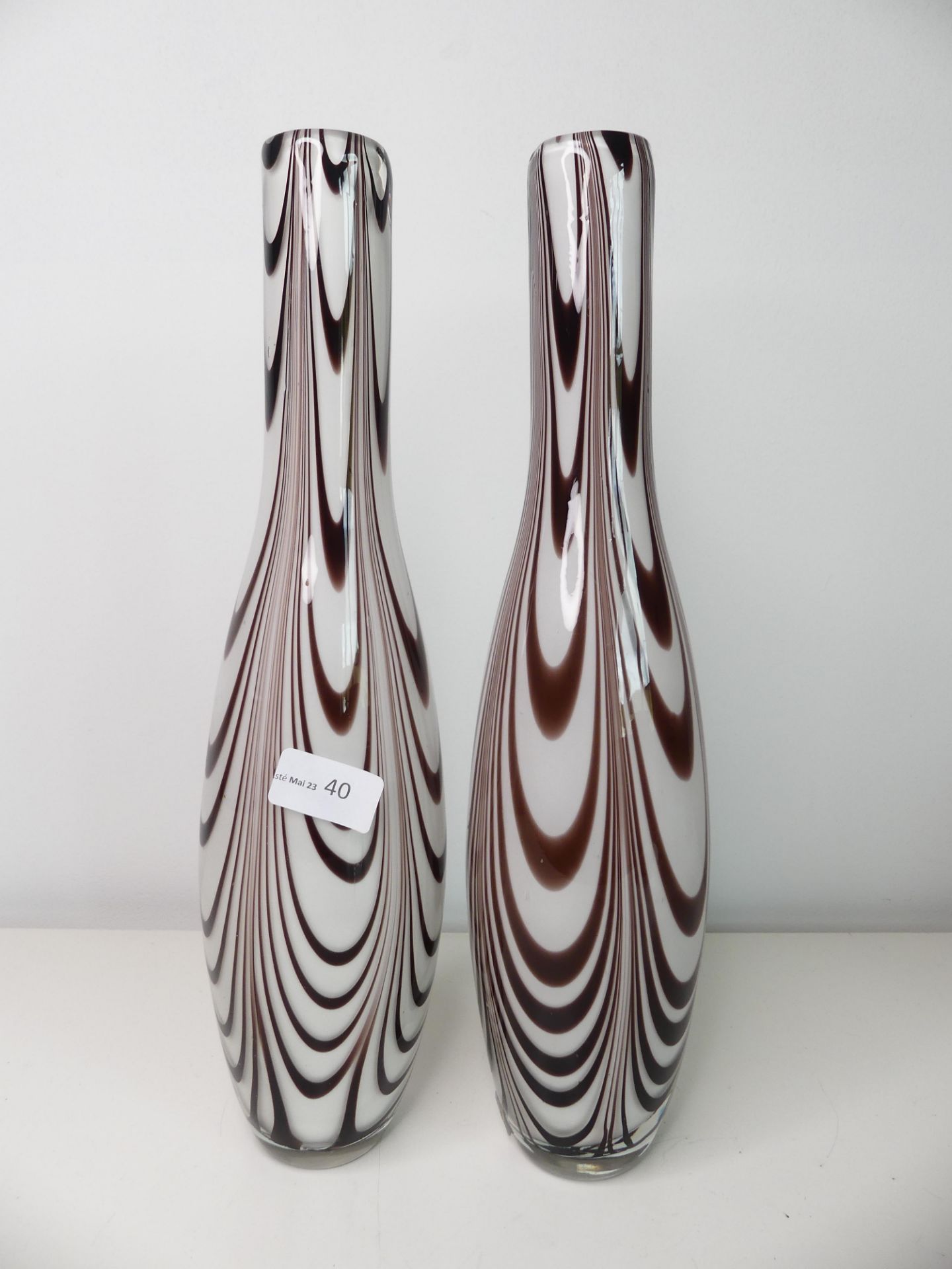 Murano, paire de vases soufflés Ht:41cm