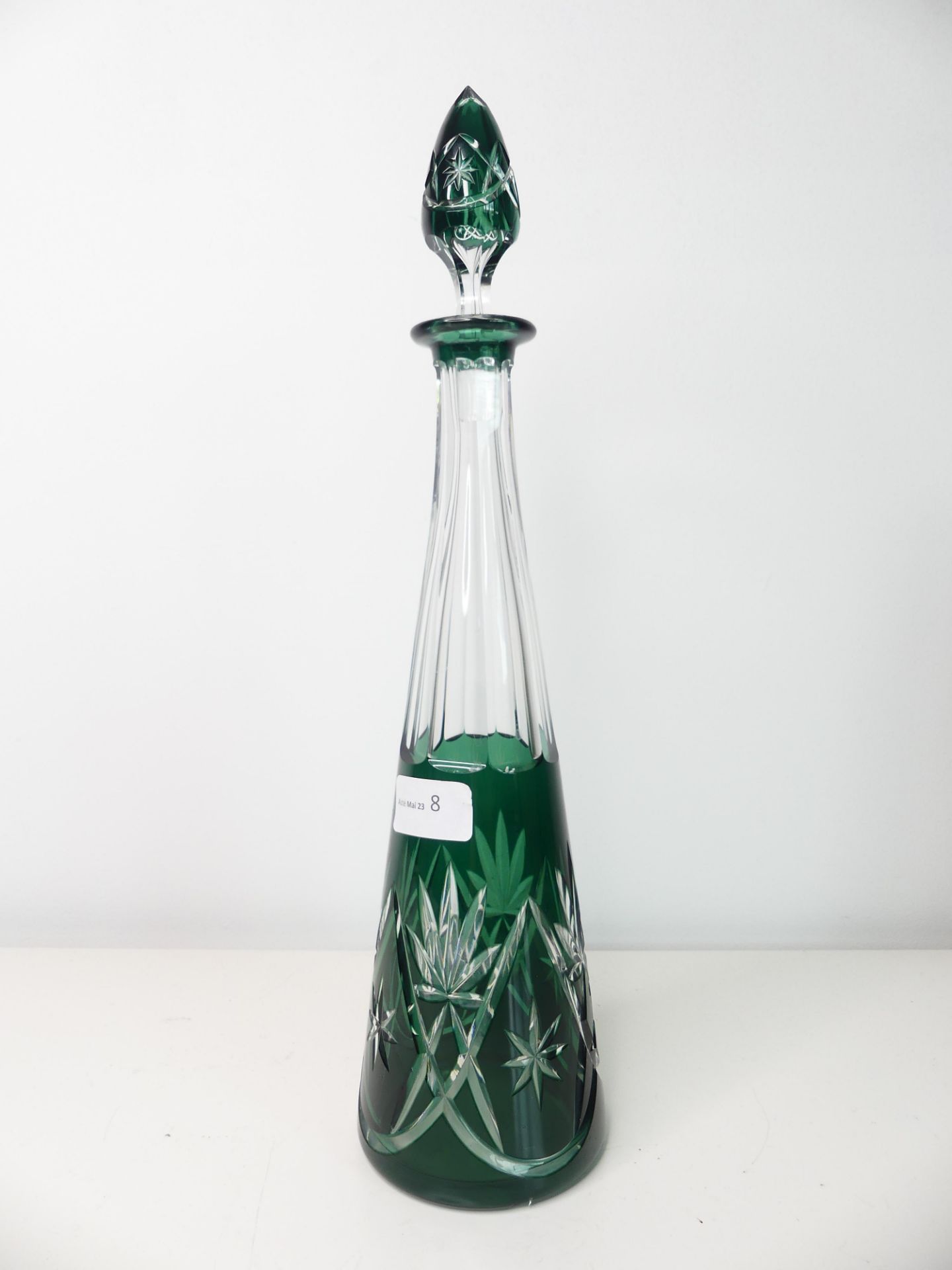 Val Saint Lambert carafe en cristal vert Ht: 41cm