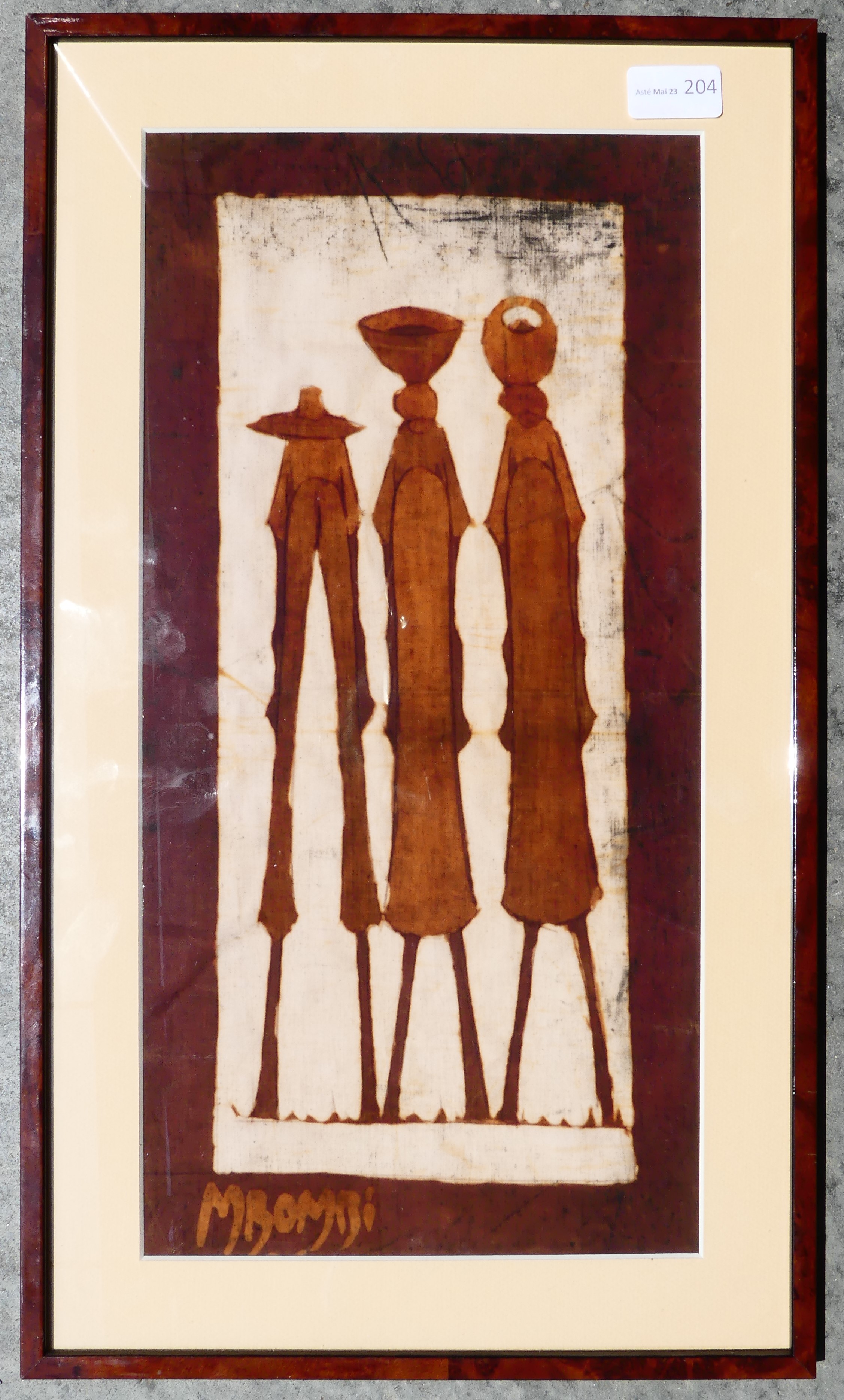 Mbombi, peinture sur textile (cadre35x55cm)