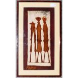 Mbombi, peinture sur textile (cadre35x55cm)