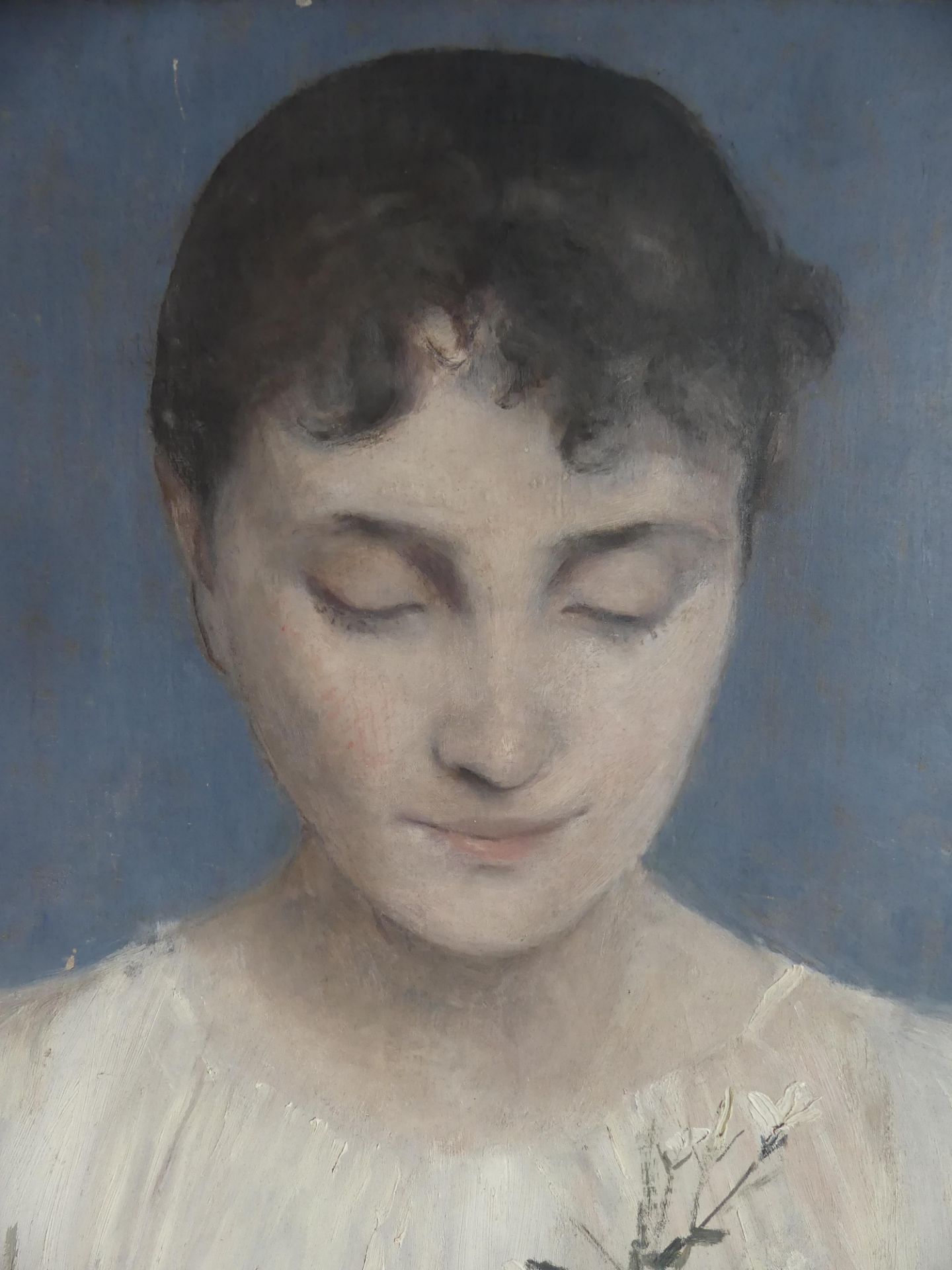 Alix D'ANETHAN (1848-1921) Jeune femme au jasmin, huile sur toile (54x66cm) grande délicatesse - Image 2 of 3