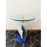 Guéridon design vers 1990, acier laqué et verre 60x70ht