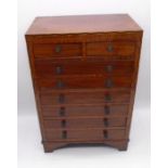 A turn of the century eight drawer specimen cabinet with parquetry detailing - height 57cm