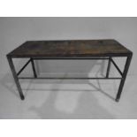 A weathered industrial metal work bench/table. 160cm x 70cm, height 83cm.