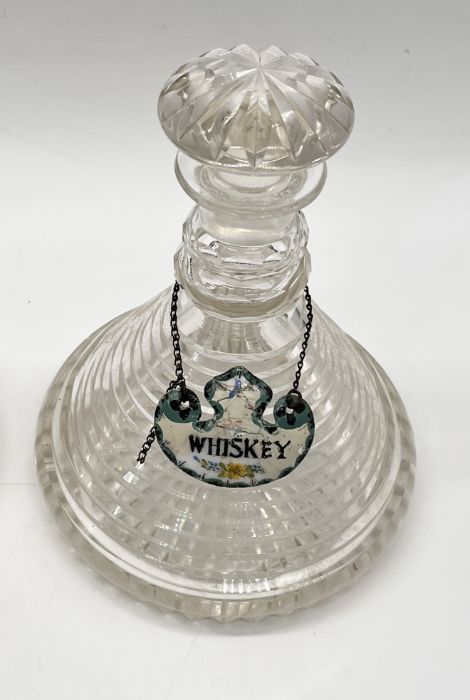 A pair of 19th century ship's decanters with enamel labels (A/F) - Image 3 of 3