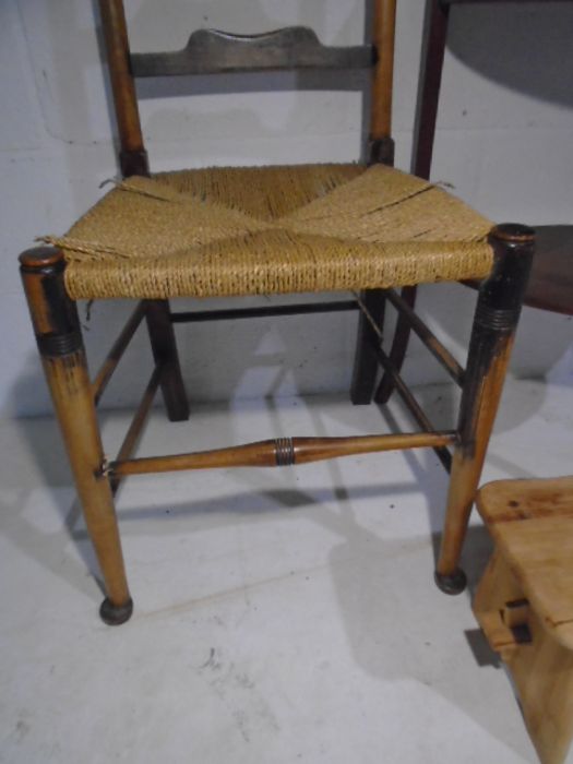 A vintage demi-lune table plus a ladder-back chair and a stool., - Image 4 of 10