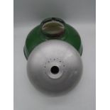 A large industrial green enamelled ceiling pendent, along with one other