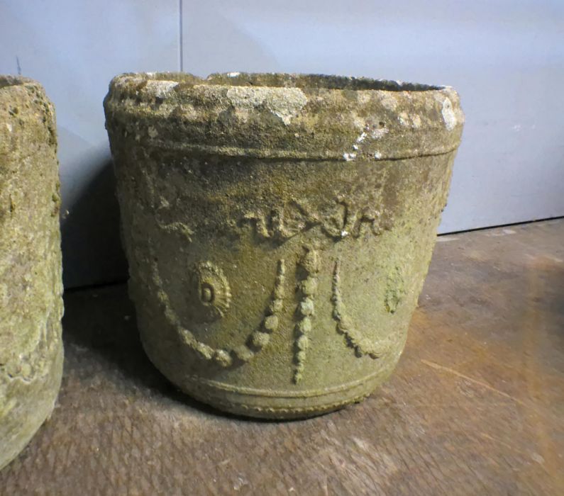 Three reconstituted stone weathered garden pots, A/F, diameter 36cm, height 32cm. - Image 5 of 5