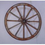 A metal bound cart wheel