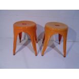 A pair of retro style bistro metal stools - height 45cm