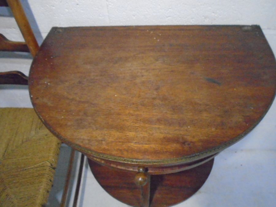 A vintage demi-lune table plus a ladder-back chair and a stool., - Image 8 of 10