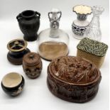 A collection of various ceramics and glass including Portmeirion casserole dish, Sylvac tea bag