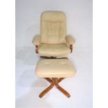 A 'Stressless' style cream armchair with footstool.