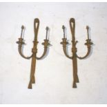 A pair of antique classical style wall lights in the form of tie-backs, height 69cm.