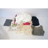 A quantity of fabrics including an Adidas tracksuit, Kilspindie wool jumper, a Kynoch scarf, vintage