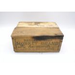 A wooden box of Brookes Monkey Brand soap.