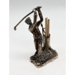 An 925 silver toothpick holder in the form of a golfer