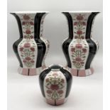 A large pair of Fabienne Jouvin porcelain vases (height 41cm) and matching vase (height 16cm) all