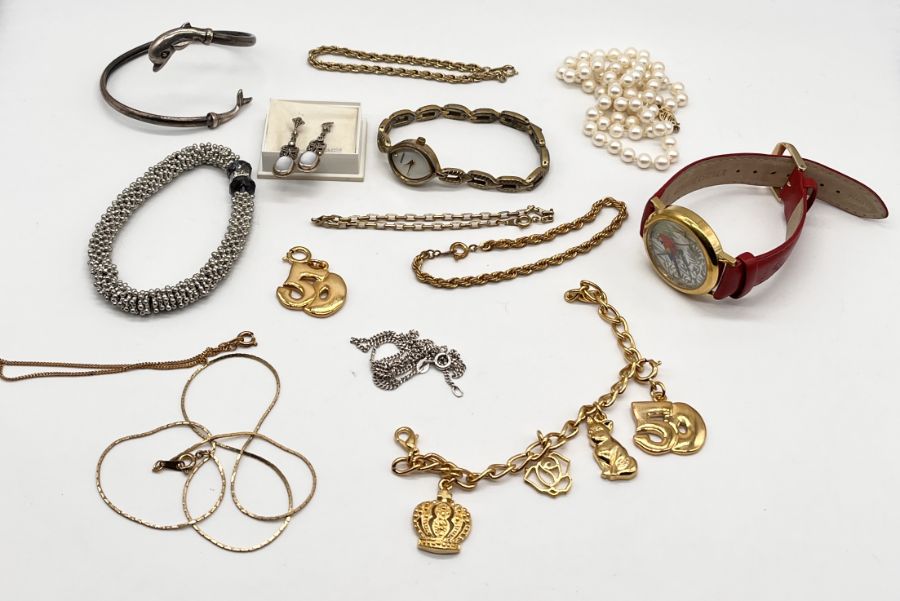 A small collection of silver and costume jewellery