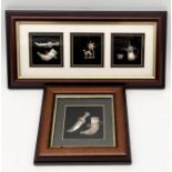A framed set of Middle Eastern themed silver miniatures along with an individually framed