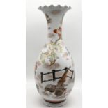 A large Oriental vase with hand painted decoration showing pheasants, quail and bamboo - overall